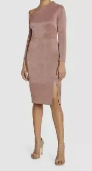 $330 Aidan Mattox Women's Pink Metallic Asymmetric Cocktail Dress Size 2