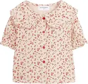 [Mud Kingdom] Little Girls Peter Pan Collar Blouse Cotton Puff Short Sleeve Button Up