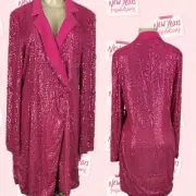 Rachel Roy XL Fuchsia Red Sequin Lined Long Sleeve One Button Mini Tuxedo Dress