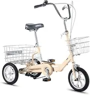 DEFGHIJ 3 Wheel Bikes Adult Seniors 12 14 Inch Trike Tricycle Three Wheel Bike Cruiser with Shopping Basket Mens Womens Trikes for Dogs Or Groceries Commuter Exercise Bike Bicycles (12 Inches|Beige)