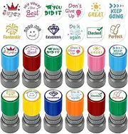 Teacher Stamp Set - 12PCS Creative Cartoon Stamps | Portable Homework Comment Stamps, Versatile Teacher Stamps for Classrooms, Excellent Quality Behavior Reward Stamps for Assessments, Behavior