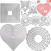 DailyTreasures 5 Set Cutting Dies Stencil, 32Pcs Metal Template Moulds Multi-Shape DIY Craft Embossing Tools for Album Scrapbooking Art & Mother's Day Card Making(Heart/Square/Round/Butterfly/Flower)