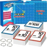 Math Flash Cards + Math Board, Multiplication Flash Card Times Table Chart, Math Manipulatives Division, Addition, Subtraction Math Game Toys for Kids