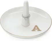 HOME SMILE Initials Ring Holder Jewery Tray with personalized White