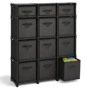 12 Cube Storage Organizer, Black Storage Cubes Organizer Shelves, Sturdy Cubb...