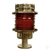 Brass Pier Light with Red Fresnel Glass | Flat-Sided Housing
