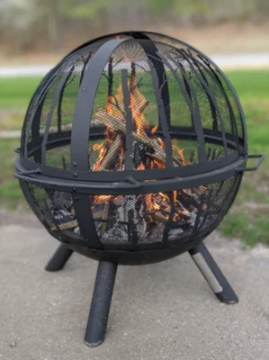 Wood Fire Pit Ball Patio Heater Unique Tree Cage Globe Backyard Deck Bonfire
