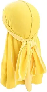 [Bigood] Men Outdoors Pleuche Durag Pirate Cap Head Wrap with Long Tail Yellow