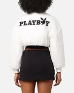 [PLAYBOY] Playboy Bunny O Cropped Puffer Jacket White - Size 10 10 White