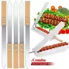 Flat Stainless Steel BBQ Barbecue Skewer w/ Wooden Handle or Brazilian Koobideh