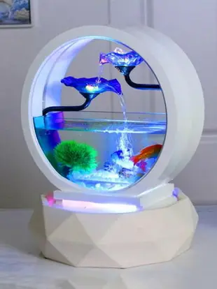 水族箱 金魚缸造景裝飾客廳小型生態桌面家用超白玻璃創意免換水族箱圓形 免運 交換禮物全館免運