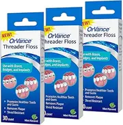 OrVance Threader Floss ­­­- Designed to Floss Through Braces, Bridges, and Implants – On The Go Floss - Easy and Effective Plaque Remover – 30 Count (Pack of 3)