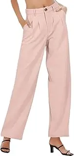 [Generic] Womens Wide Leg Long Pants Elastic High Waist Comfort Drawstring Casual Pants Loose Lounge Work Pants with Pockets
