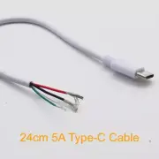50pcs 20cm USB C Type-C Male Plug 2/4 wires Power Pigtail Cable DIY White 5A