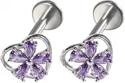 [Niaspi] 16G CZ Cherry Blossom Lip Rings for Women Hypoallergenic Stainless Steel Flower Heart Labret Jewelry Cartilage Flat Back Earrings Studs Dainty Helix Tragus Conch Piercing Jewelry