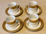 NEW CC & T Coffee & Tea Demitasse Gold Greek Key Set Of 4 Cups & Saucers NIB