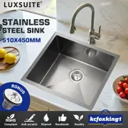 Kitchen Sink Single Stainless Steel Basin Drop In Undermount Flush Bowl 51X45CM