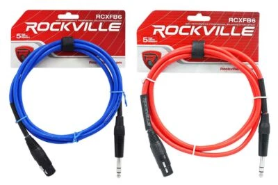 4 Rockville 6' Female Rean XLR to 1/4'' TRS Cables (2 Red and 2 Blue)