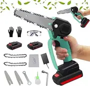 Mini Chainsaw Rechargeable Cordless Electric Chainsaw Portable Powered Lithium 6 in One-Hand Chainsaw with 24V 2 Battery and 2 Chain for Tree Branch Wood Cutting Tree Garden Pruning Shears Tools