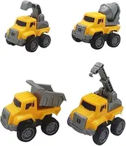 ERINGOGO Baby Car Toy 4pcs Pull Back Truck Toys Friction-Powered Construction Vehicles for Boys and Girls