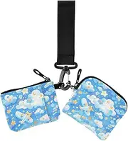 [Amooorous] Cartoon Cute Blue and White Plane Women's Change Wallet Card Cases Compact Size Zipper Wallet Coin Bag with Zipper Coin Pocket for Work Travel 2 Pcs, Cartoon cute blue and white plane, 1 size, Casual