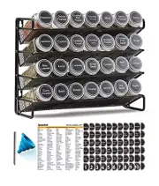 Spice Rack Organizer with 28 Spice Jars, 386 28 Jars, 13.4"W × 10.8"H Black