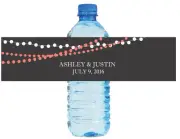 100 Modern Coral String Market Lights Wedding Birthday Party Water Bottle Labels