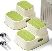 Toddler Step Stool for Bathroom Sink, Upgrade Non-Silp 2 Step Stool for Kids with Enlarged Step Area, Kids Step Stool for Bathroom, Kitchen Helper Potty Training Step Stool (Green 2-Pack)