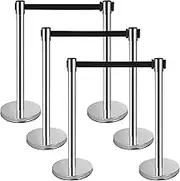 SKYSHALO Stanchion Set, 6 Units, Carbon Steel with Baking Finish, Queue Post with 6.6FT Extendable Belt & Weighted Base, Line Management System, Simple Setup