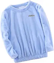 [Homgro] Women's Fuzzy Pajama Tops Long Sleeve Fleece Flannel Pj Winter Warm Thick Sleeping Pullover Embroidered Sleepwear