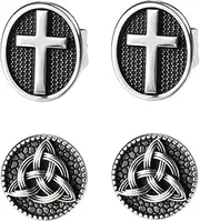 [Rofusn] Punk Cross Stud Earrings for Men: 4PCS Womens Stainless Steel Viking Trinity Knot Piercing Ear Plug Jewelry Gifts