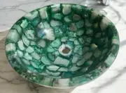 24" Green Round Agate Stone Sink Wash Basin Counter Top Sink Natural Stone Decor