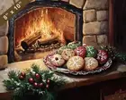 Christmas cookies on a plate by the fireplace oil painting 8x10 Print