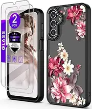 [DagoRoo] for Samsung Galaxy A25 5G Case+Tempered Glass Screen Protector,Military Grade Protective Slim Soft TPU & Hard PC,Girls Women Crystal Clear Flower Pattern Case Cover for A25 5G-Black