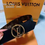 【二手精品】LV 路易威登 經典老花 圓形LOGO 女款 皮帶 35MM 老花/黑色 雙面皮帶 M9935 免運