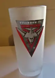 AFL VINTAGE "ESSENDON BOMBERS" FROSTED TEAM GLASSWARE NIB DRINKING GLASS -1990'S