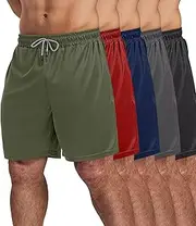 [FIONECA] 5 Pack Gym Shorts for Men 7 inch, Mens Athletic Running Shorts Dry Fit & Mesh Active Workout Shorts for Men with Pockets, Black,dark Gray,army Green,red,navy, Large