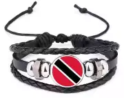 Trinidad And Tobago Black Leather Bracelet And Velvet Gift Bag