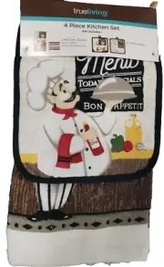 4pc Kitchen Set: 2 DIFFERENT POT HOLDERS & 2 TOWELS (14"x24") FAT CHEF & MENU,TL