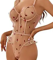 [JINZIJINYU] Sexy Bodysuits Lace Teddy Corset Sexy and Tempting Suspender Lace Flower Embroidered One Piece See Through Bra