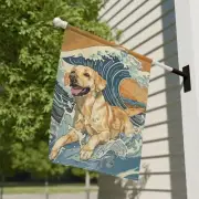 Labrador Retriever Surfing Waves Yard Flag, Japanese Kanagawa Waves House Flag