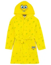 SpongeBob SquarePants Unisex Kids Bathrobe Yellow Spongebob Squarepants Novelty Face Hood 7-8 Years