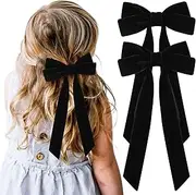 2PCS Velvet Hair Bows Black Hair Ribbon Clips Big Fall Alligator Clips Hair Accessories for Women Girls Toddlers Kids Baby