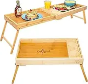 Shaka4Tommy Breakfast Bed Tray for Two - Couple Bed Table Tray w/Cup Holder, Serving/Eating Food Tray - Space Saving Couch Tray, Couple Food Tray & Lap Tray, Gift Ready Wooden Tray with Legs, Bamboo