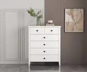 French Provincial 6 Drawer Tallboy Cabinet Chest of Drawers Matte White 105CM