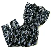 NWT Rebecca Taylor Paisley Flutter Sleeve Jumper in Black Silk Blend Jumpsuit 2