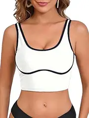 [Aderea] Women's Bikini Tops Colorblock Tankini Bra Scoop Neck Swim Bras Removable Pads Bathing Suit Tank Tops Only