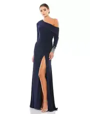NWT MAC DUGGAL 12231 Beaded Cuff Drop Shoulder Long Sleeve Gown Dress Blue 2