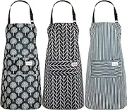 3 Pieces Women Waterproof Apron with Pockets Adjustable Cooking Aprons Kitchen Bib Apron for Baking Household Cleaning