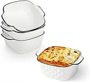 4PCS 5.8inch Ceramic Souffle Dishes, Handle-Ramekins-Baking, Ceramic Oven Dish,400ml Small Baking Dish,Traditional Square 12cm Baking Pan With Handles